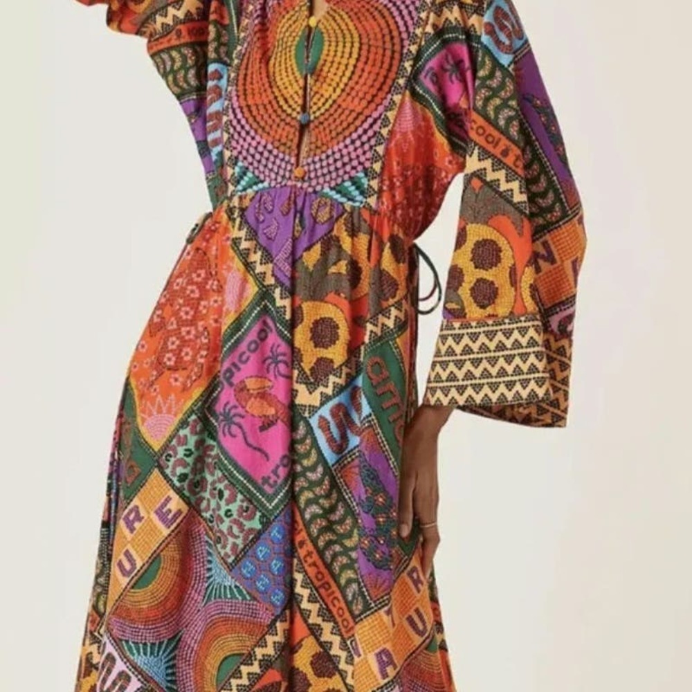 Farm Rio NWT Dotted Patch Scarf Midi Dress